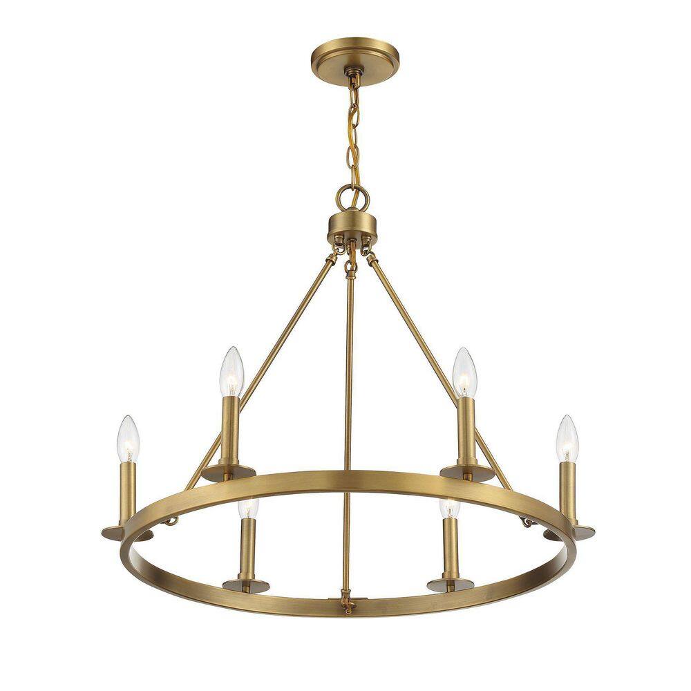 Savoy Elegance 6-Light Dimmable Wagon-Wheel Brass Chandelier