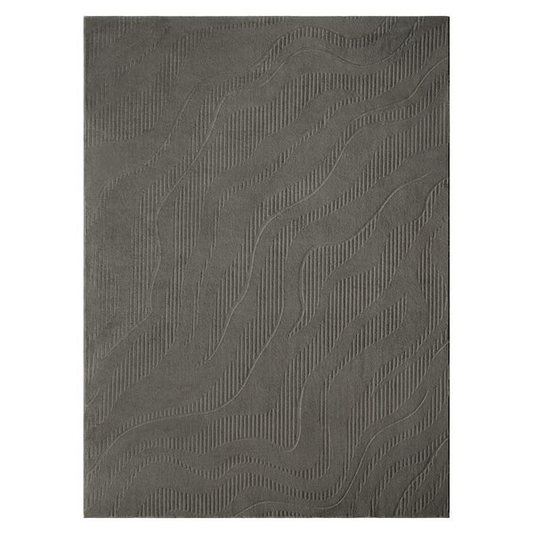 Lane Painterly Wave Washable Indoor 6 ft. x 9 ft. Charcoal Grey Polyester Area Rug