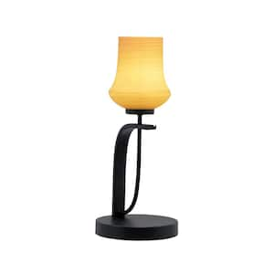 Olympia 17 in. Matte Black Piano Desk Lamp with Cayenne Linen Glass Shade