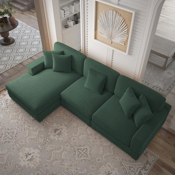 Uixe 118 in. Square Arm 3-Piece Corduroy Upholstered L-Shaped
