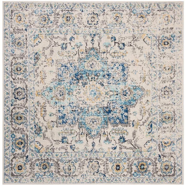 SAFAVIEH Madison Turquoise/Ivory 11 ft. x 11 ft. Geometric Border Floral Medallion Square Area Rug