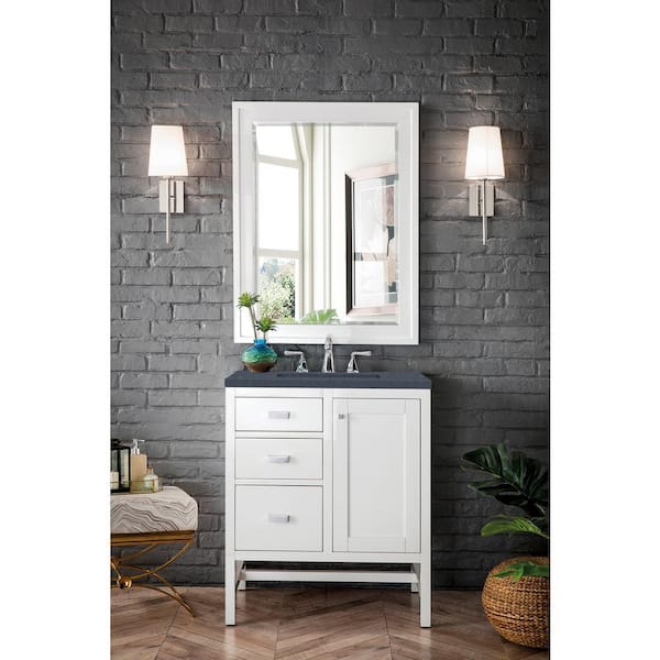 James Martin Vanities Addison 30 in. W x 23.5 in. D x 35.5 in. H Bathroom Vanity in Glossy White with Charcoal Soapstone Quartz Top