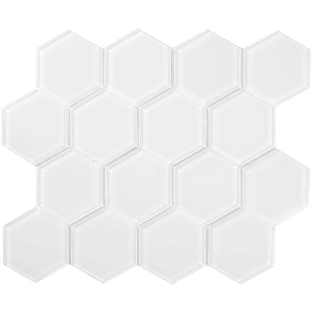 Soft Ivory Gloss Glass Hexagon Mosaic Tile for Walls