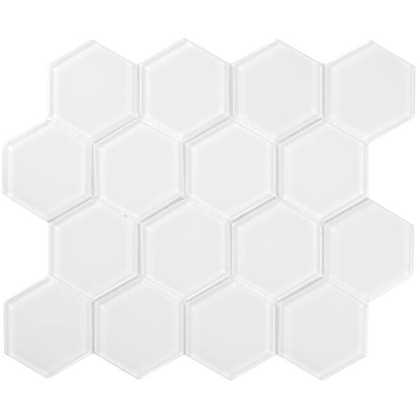 3 in. Beehive 5 in. x 6 in. Hexagon Soft Ivory Gloss Glass Mesh-Mounted Mosaic Tile Sample