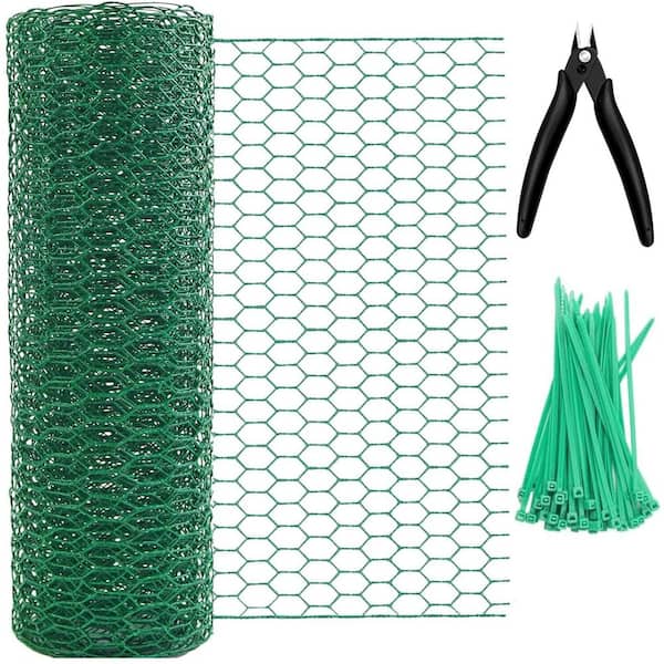 Indoor/Outdoor Chicken Wire Mesh Fence for Animal and Garden Pest Control, 1 Roll, Green Galvanized PVC Coated