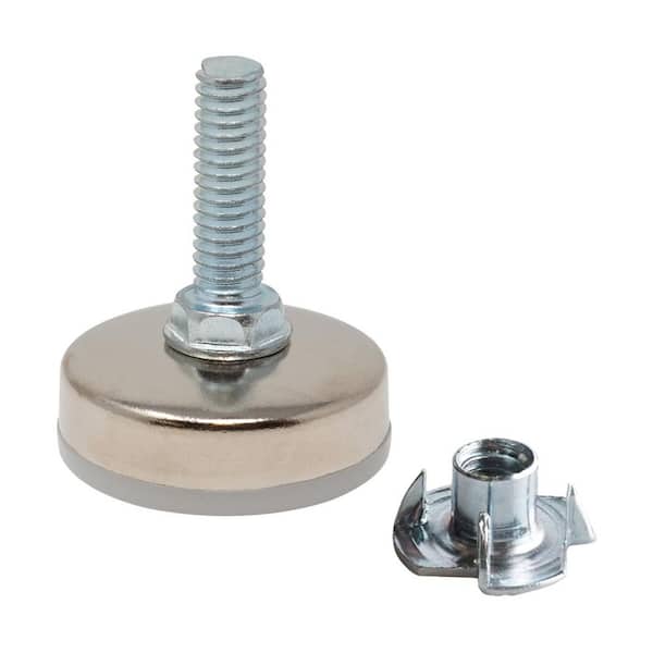 (100-Pack) Titan Nickel-White Hex Base 5/16-18 Thread x 1 in. L Stem Furniture Replacement Leveler with Insert Pro Pack