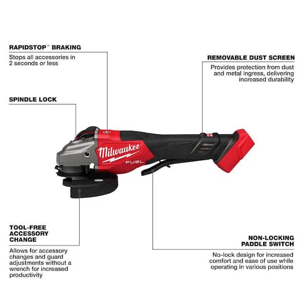 M18 FUEL 18-Volt Lithium-Ion Brushless Cordless 4-1/2 in./6 in. Braking Grinder with Paddle Switch (Tool-Only)