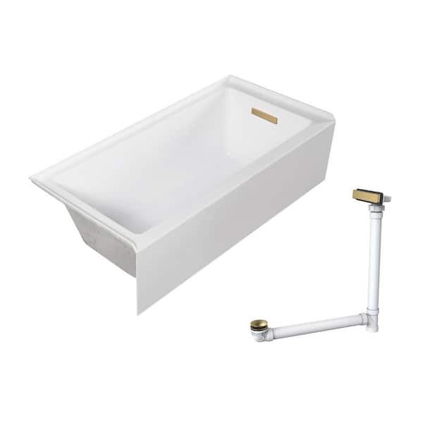 Unity 60 in. x 32 in. Soaking Bathtub with Right Drain in White/Champagne Bronze