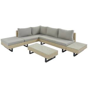 3-Piece Wicker Patio Conversation Set with Light Gray Cushions, 2 Glass Table