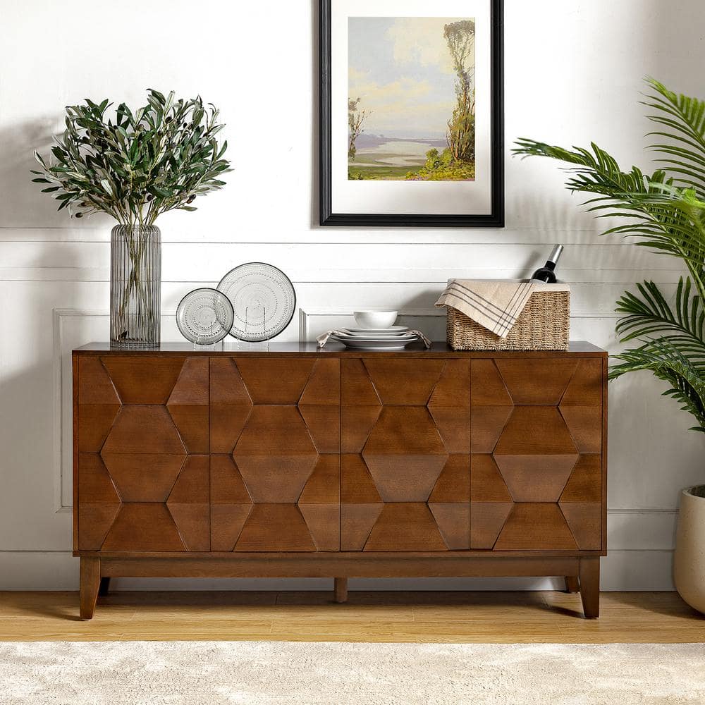 JAYDEN CREATION Kamis Walnut 60 in. W Sideboard with Solid Wood