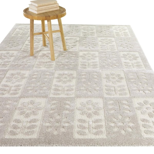 Hayden Grey 8 ft. x 10 ft. Floral Area Rug