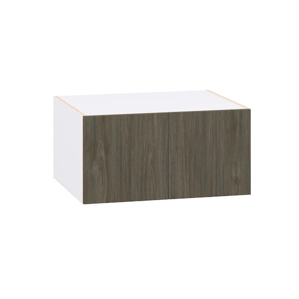 J COLLECTION Timberline 30 in. W x 24 in. D x 15 in. H  Slab Walnut Assembled Deep Wall Bridge Kitchen Cabinet