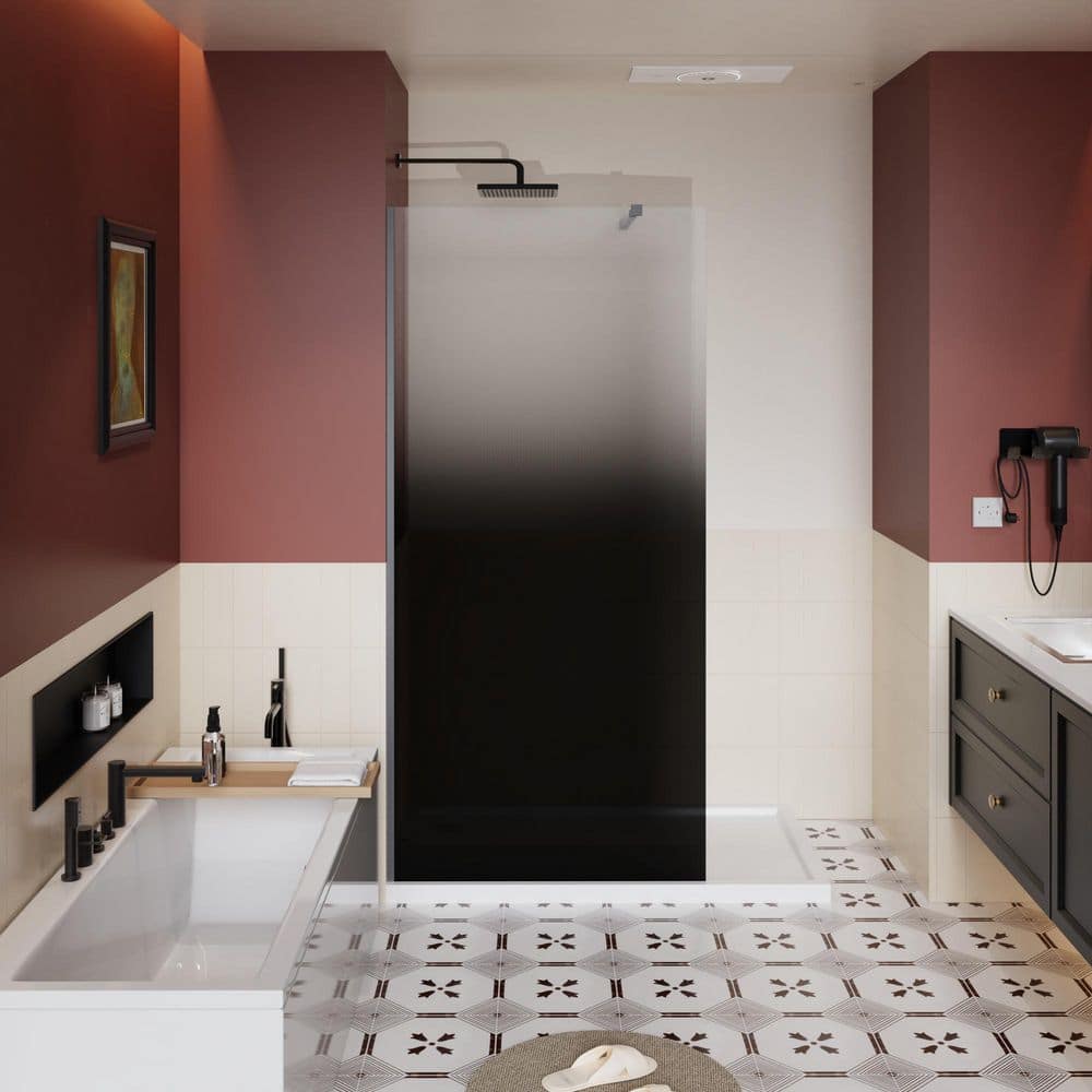 34 in. W x 72 in. H Fixed Shower Door with 1/4 inch Black Gradient Tempered Glass,Stainless Steel Rod for Walk-in Shower price history on PriceWatchPro