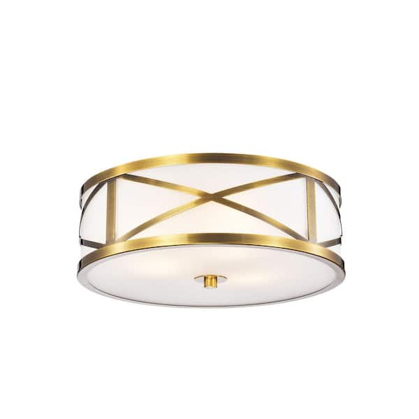 Jojospring Sue 15.7 in. 3-Light Metallic Goldtone Metal X Frame Glass Drum Shade Flush Mount