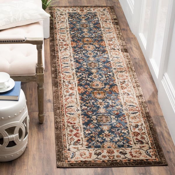 Bijar Royal/Ivory 2 ft. x 12 ft. Border Distressed Floral Runner Rug