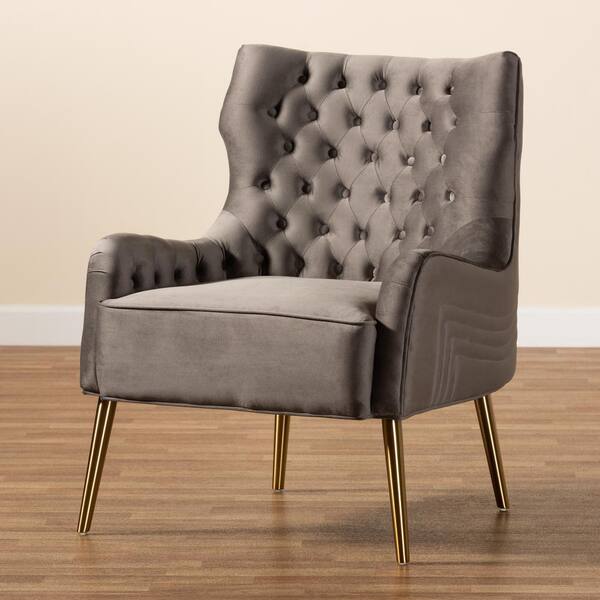 Baxton Studio Nelson Grey and Gold Armchair 190 11547 HD The