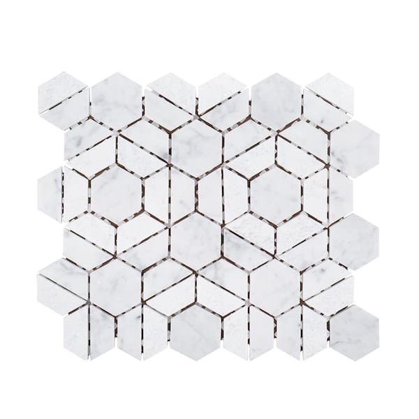 Jeff Lewis Bronson White 10.125 in. x 11.625 in. Geometric Marble Wall and Floor Mosaic Tile (0.817 sq. ft./Each)
