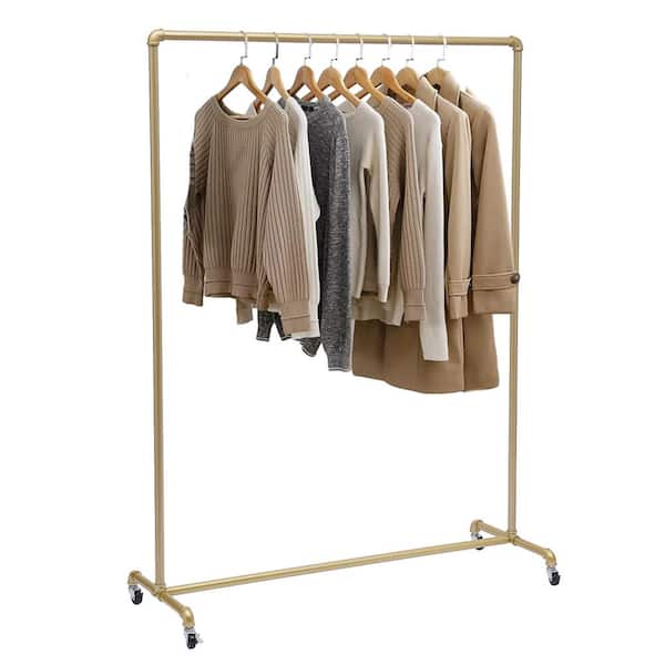 YIYIBYUS Gold Iron Clothes Rack Hanging Rod Freestanding Pipe Garment Rack 47.2 in. W x 63 in. H HG-HSYXF-5521 YIYIBYUS Gold Iron Clothes Rack Hanging Rod Freestanding Pipe Garment Rack 47.2 in. W x 63 in. H HG-HSYXF-5521