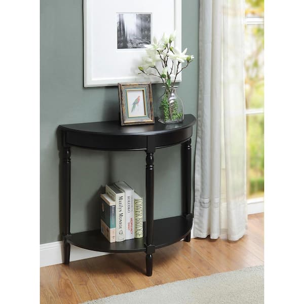 Convenience Concepts French Country 31.5 in. L x 30 in. H Black Half-Circle Wood Console Table with Shelf