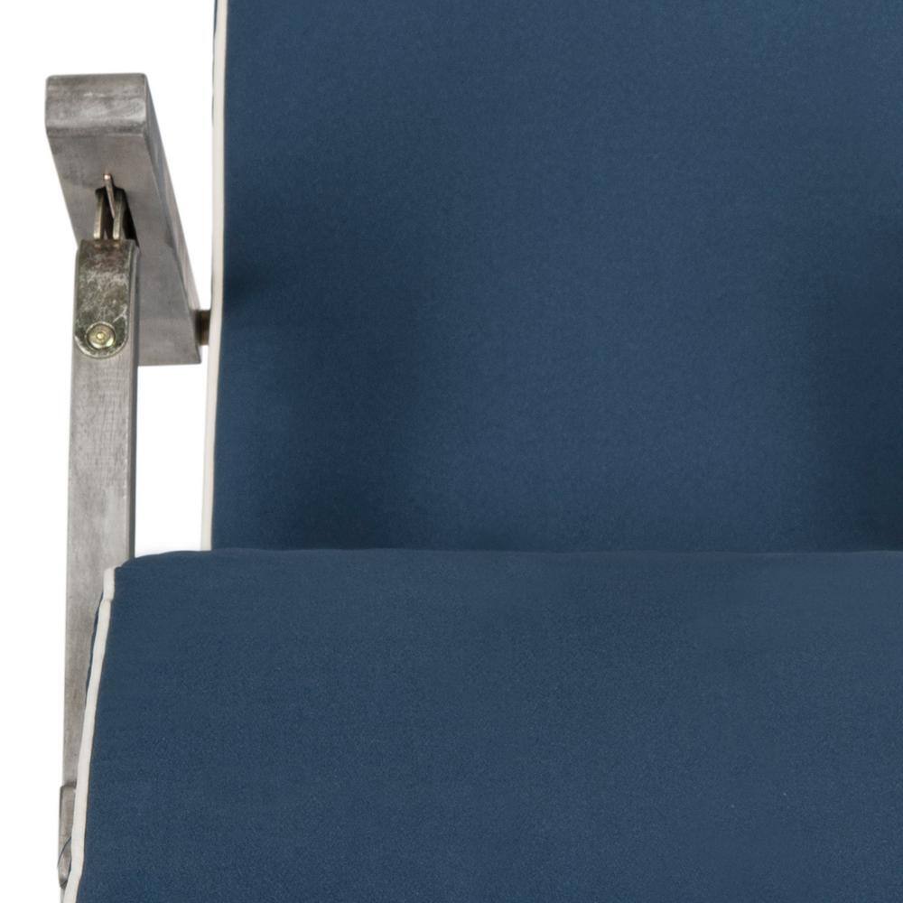 Elegant Oceanliner Inspired Acacia Wood Lounge Chair with Navy Cushion