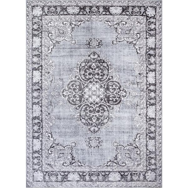 Well Woven Nile Tarifa Vintage Bohemian Medallion Floral Border Grey 3 ft. 9 in. x 5 ft. 7 in. Area Rug