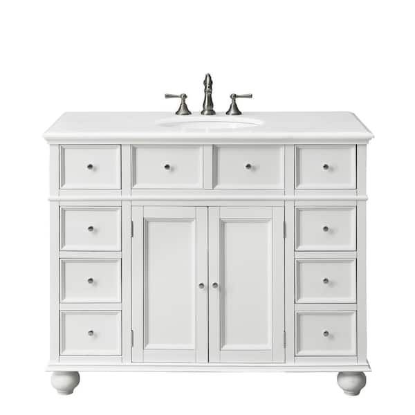 Home Decorators Collection Hampton Harbor 44 in. W x 22 in. D Bath Vanity in White with Natural Marble Vanity Top in White