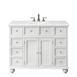Hampton Harbor 44 in. W x 22 in. D x 35 in. H Single Sink Freestanding Bath Vanity in White with White Marble Top