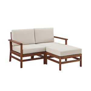 Dark Brown 3-Piece Acacia Modern Patio Sectional Seating Conversation Set with Bisque Cushions