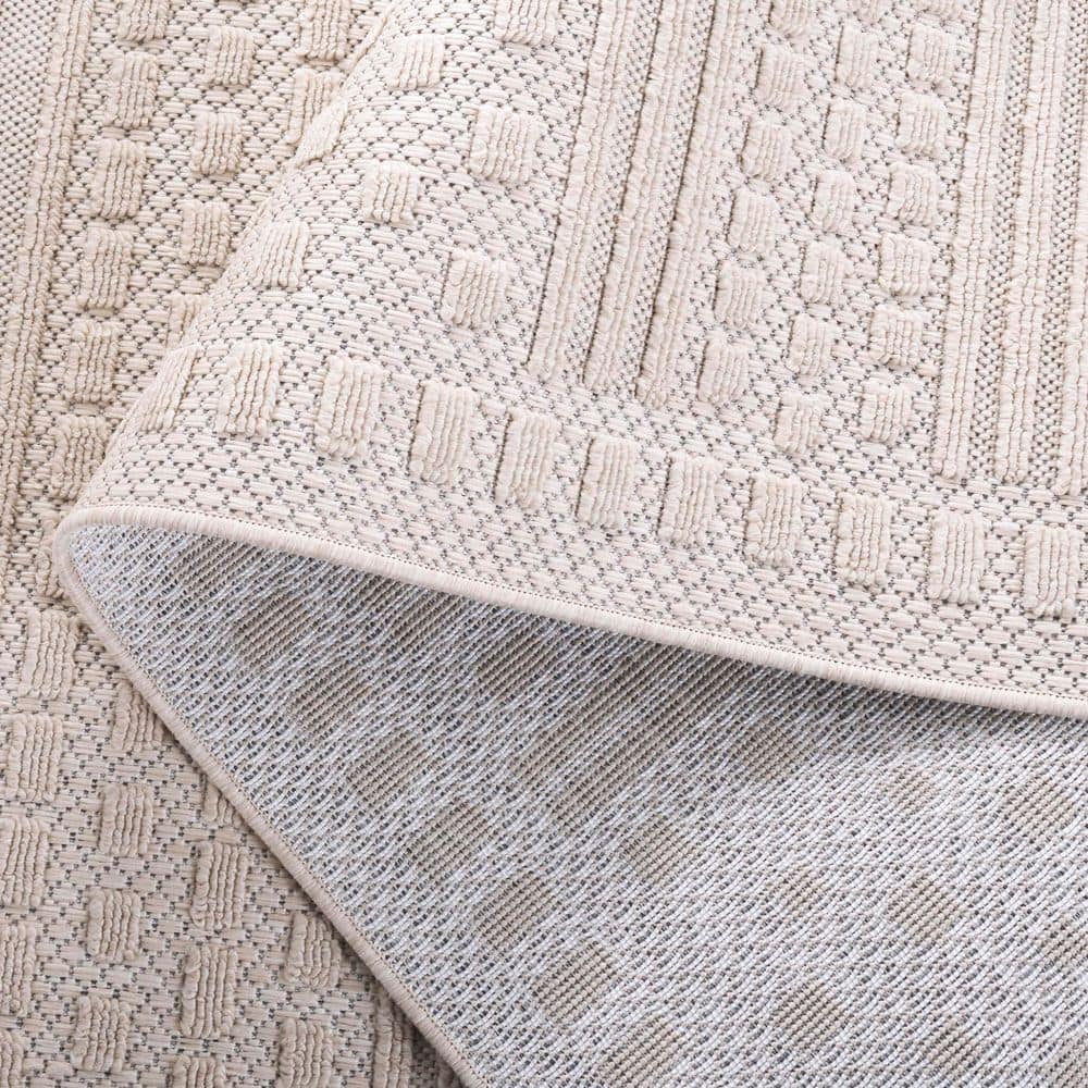 Beige Geometric 8' x 10' Synthetic Easy Care Rug