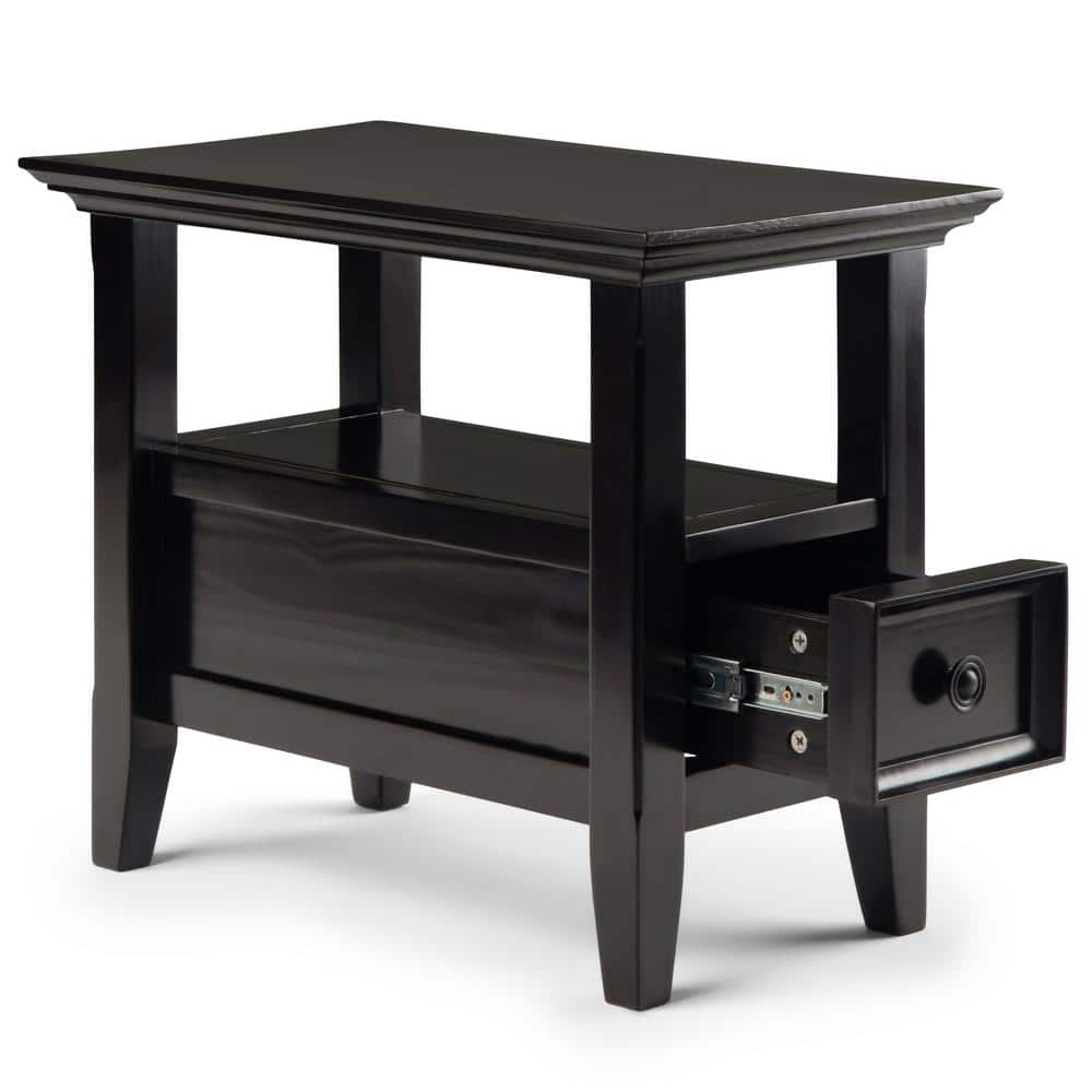 Hickory Brown Wood Round Side Table with Storage