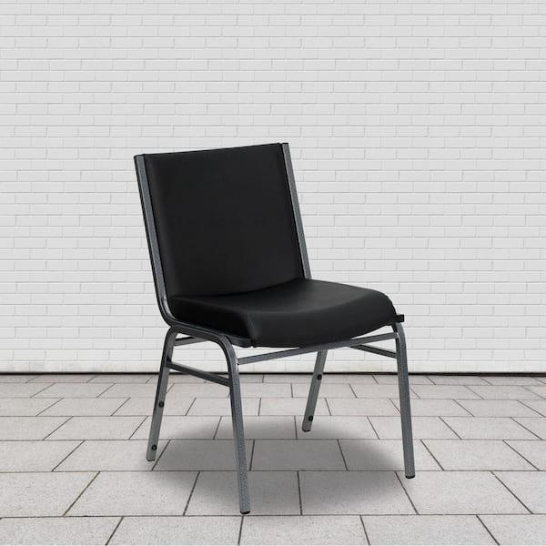 Black Hercules Series Heavy-Duty Vinyl Lobby Chair with Ganging Bracket, Ergonomic Stacking Chair for Waiting Rooms