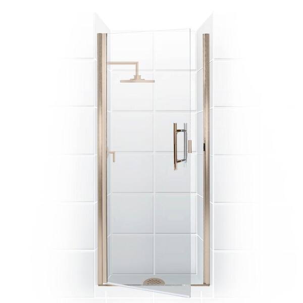 Coastal Shower Doors Paragon Series 26 in. x 74 in. Semi-Framed Continuous Hinge Shower Door in Brushed Nickel with Clear Glass