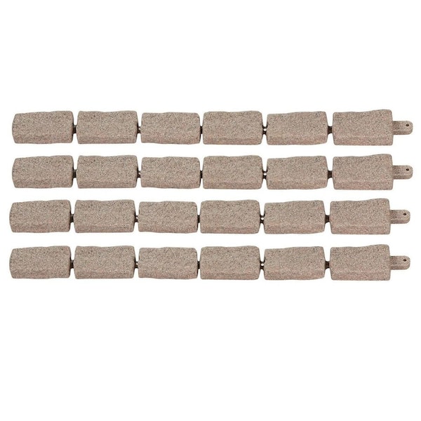 46.5 in. L x 2.2 in. H Faux Stone No-Dig Plastic Landscape Edging with Stakes for Lawn, Garden Bed in Brown