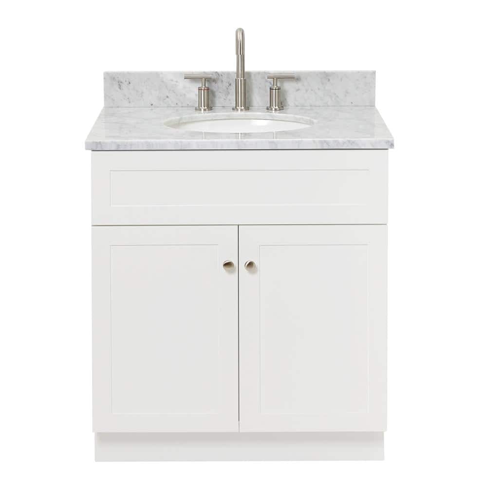 Hamlet 31" White Wood Vanity with Carrara Marble Top