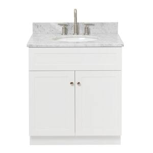 Hamlet 31 in. W x 22 in. D x 35.25 in. H Bath Vanity in White with White Marble Top