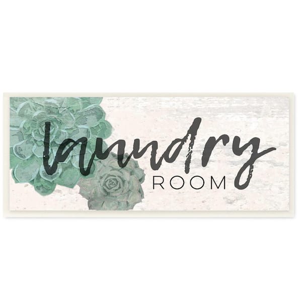 Stupell Industries 7 in. x 17 in. "Laundry Room Sage Blue Green Succulents Soft Textured Paper Look" by Jessica Mundo Wood Wall Art
