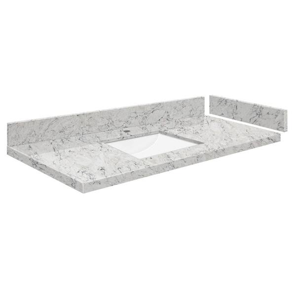 Transolid Silestone 43.25 in. W x 22.25 in. D Quartz White Rectangular Single Sink Vanity Top in Pietra