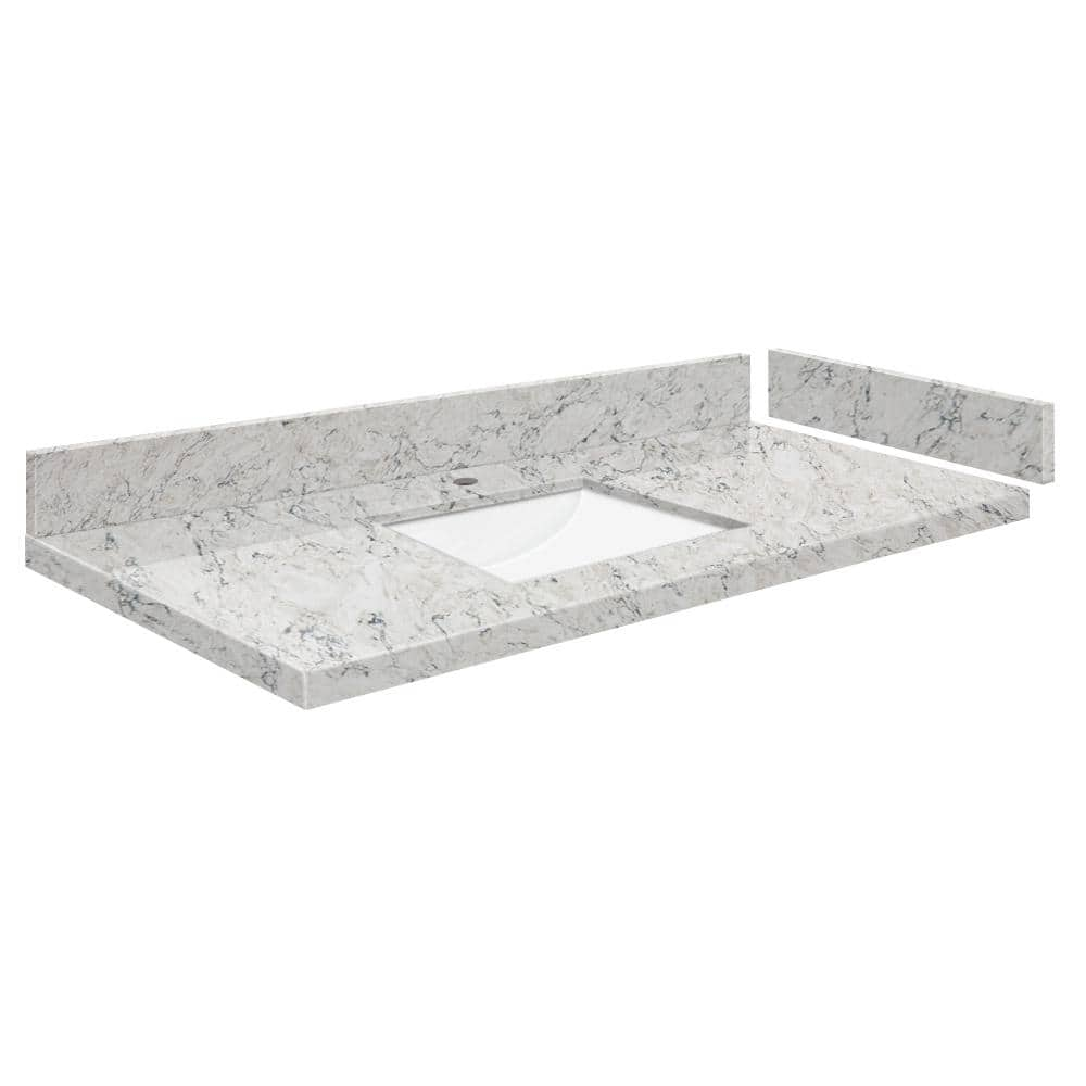 Silestone 43.5 in. W x 22.25 in. D Quartz White Rectangular Single Sink Vanity Top in Pietra -  Transolid, 608197334030