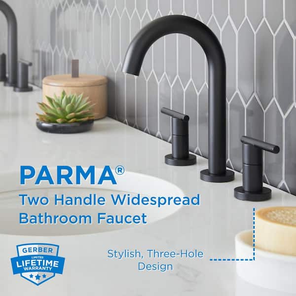 Parma 8 in. Widespread Double Handle Bathroom Faucet 1.2 GPM with Metal Touch Down Drain in Satin Black