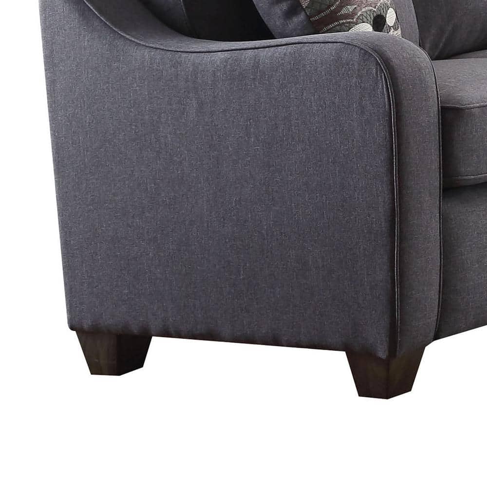 Elegant Gray Linen Tufted Sofa with Removable Cushions and Wood Accents