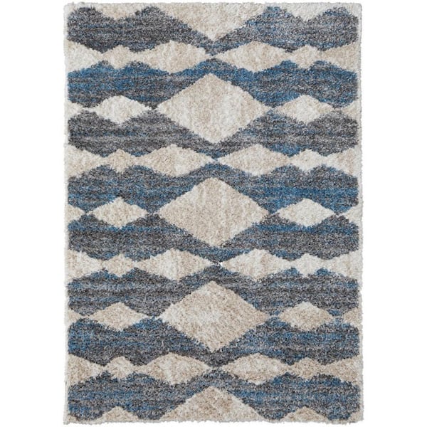 2 X 8 Gray, Ivory Chevron Area Rug