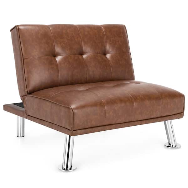 Costway Brown Single Sofa Convertible Folding Recliner Lounge Chair with Metal Legs