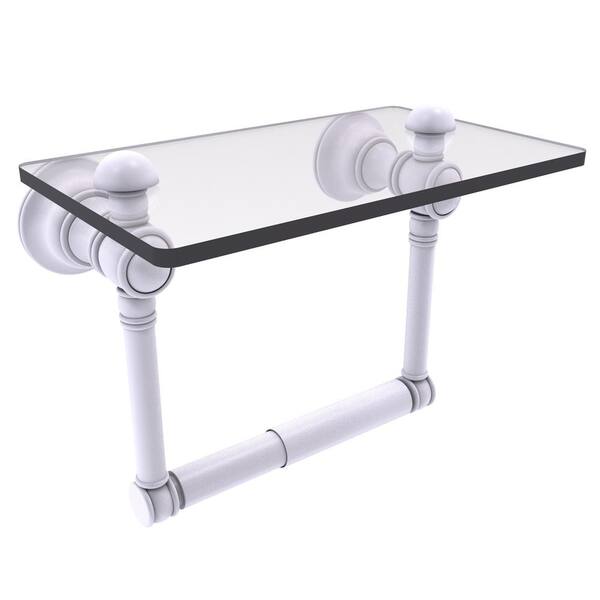Allied Brass Carolina Collection Wall Mounted Toilet Paper Holder in Matte White with Glass Shelf