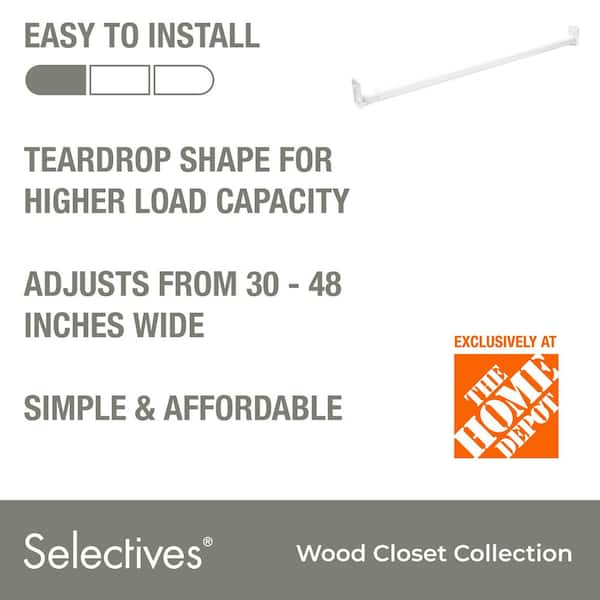Selectives 30 in. - 48 in. White Adjustable Teardrop Closet Rod