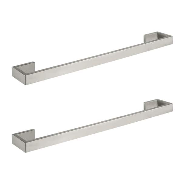 ATKING Bath 24 in. Square Wall Mounted Towel Bar Stainless Steel Towel Holder in Brushed Nickel (2-Pieces)