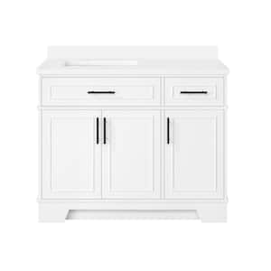 Emery 42 in. W x 22 in. D x 34 in. H Single Sink Bath Vanity in White with White Engineered Stone Top