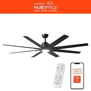 Kensgrove II 72 in. Smart Indoor/Outdoor Matte Black Ceiling Fan with Remote Included Powered by Hubspace