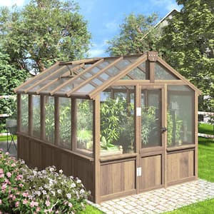 6 ft. x 10 ft. Wooden Garden Plant Greenhouse for Outdoors with 4-Layer Polycarbonate Panels and Adjustable Roof Vent