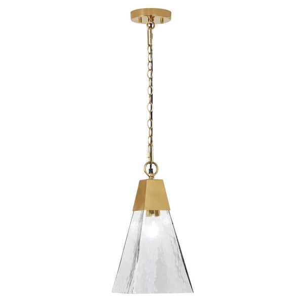River of Goods Adelina 8-in. 1-Light Gold Shaded Pendant Light with Textured Clear Cone Shade