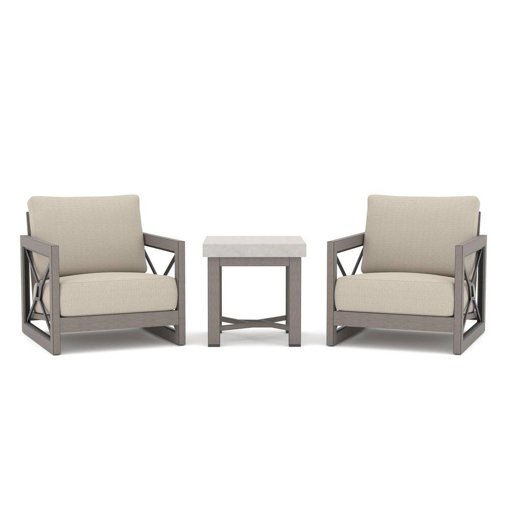 Marindo 3-piece aluminum patio conversation set including two chairs and a side table.